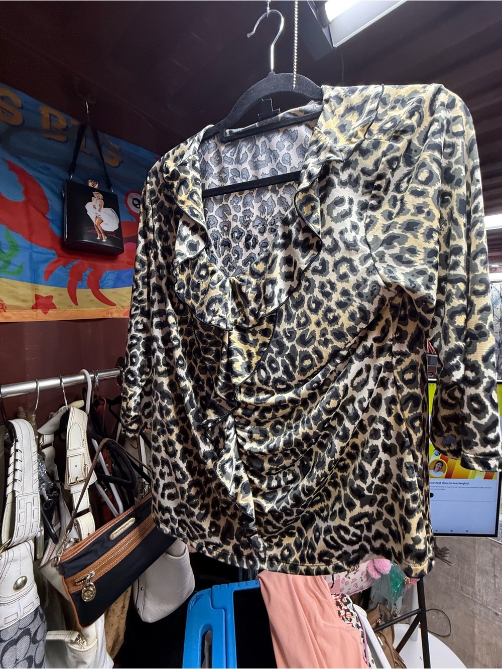 Rafaella Leopard Print Ruffle Front Top - Beige/Black